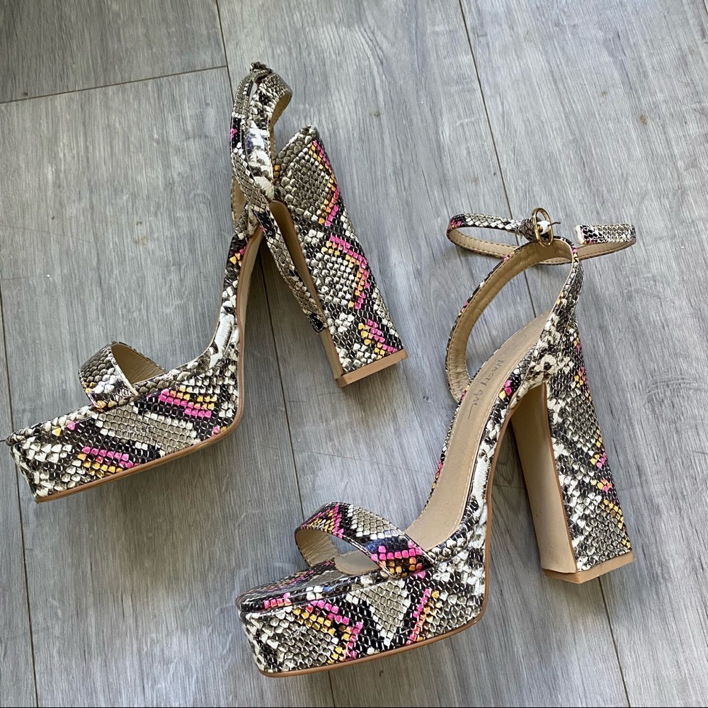 Nasty Gal Multicolor Snake Print Platform Heels